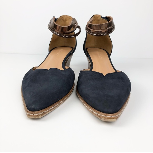 Sundance Navy Leather Ankle Strap Heels - Picture 3 of 14